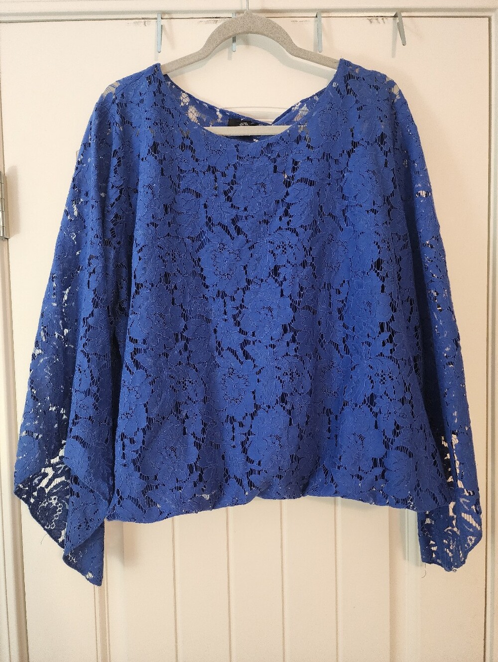 Alfani XXL Royal Blue Lace Long-Sleeve Blouse Coquette Colorful Feminine